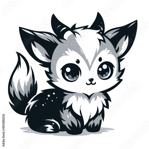 Cute cartoon fox with big eyes and fluffy fur isolated on white background vector