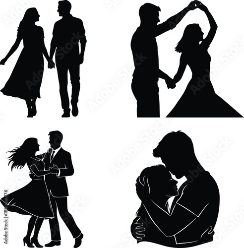 Romantic couples in various dance poses and embraces