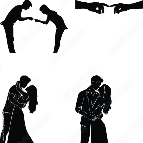 Silhouette illustrations of people in various poses and interactions