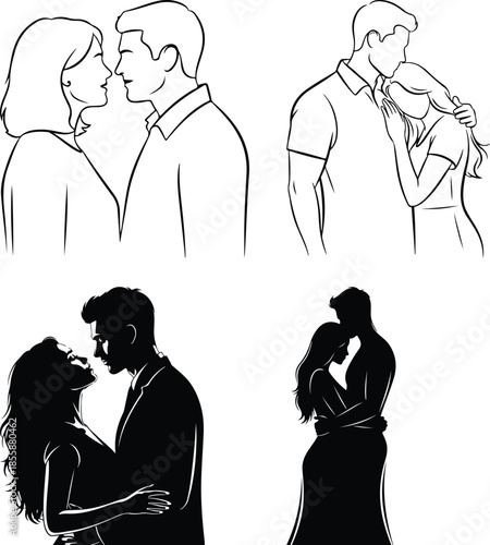 Romantic couples in various poses and silhouettes