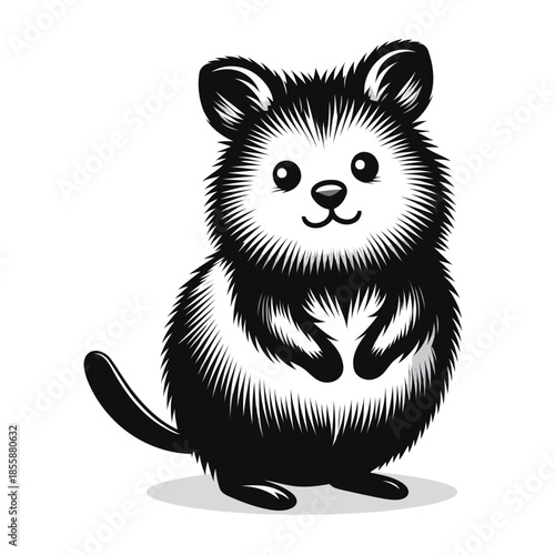 Black and white illustration of a cute hamster standing on its hind legs vector
