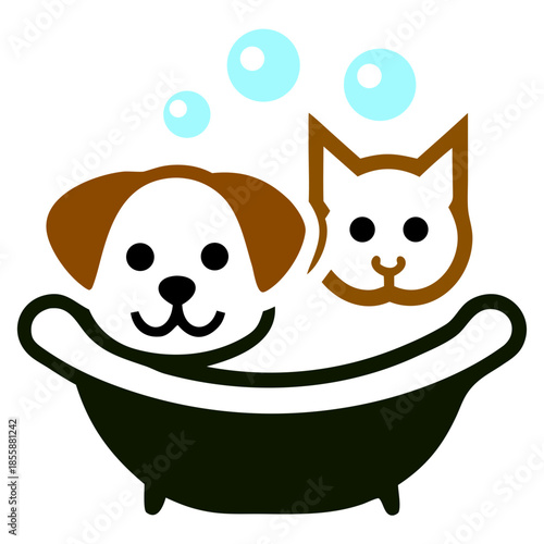 Smiling Dog and Cat Bathtub Logo