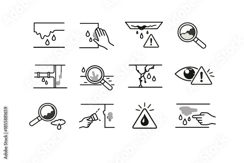 Ceiling awareness dampness vector wall symptom check alert icon spotting leak water