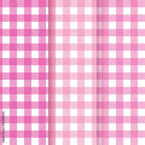 Pink Gingham Seamless Pattern Collection.Checkered Background Set.Minimal Pink and White Plaid Pattern for Textile and prints.