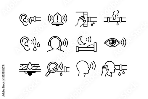 Awareness icon cue noise leak vigilance water wall detection listening acoustic vector