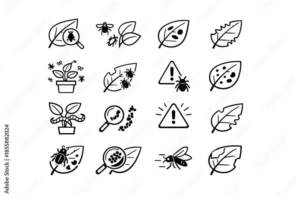 Fototapeta premium Icon plant parasite edges icons alert infestation damage health activity vector small