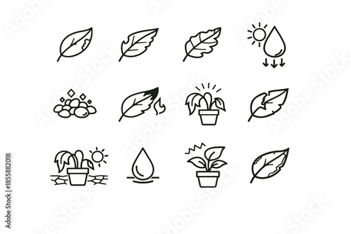 Icons humidity sign cue health browning icon low leaf dehydration vector plant