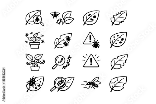Icon plant parasite edges icons alert infestation damage health activity vector small