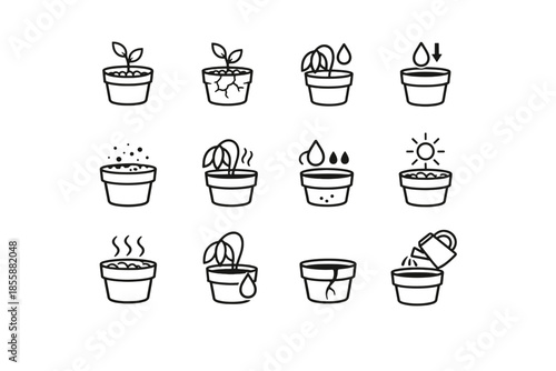 Icon cracked plant moisture icons care vector substrate pot surface lack indicator