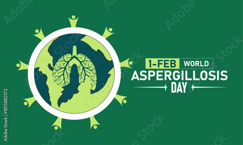 World Aspergillosis Day Poster Banner and Background Design Template Featuring Aspergillus Mold Fungus Lungs Awareness Ribbon Illustration for February 1 Health Campaign