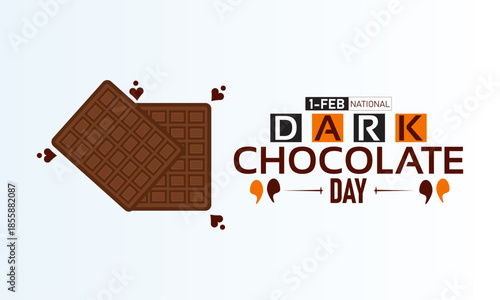 National Dark Chocolate Day Poster Banner and Background Design Template Featuring Rich Cocoa Bars Chunks Melted Pieces Illustration for February 1 Chocolate Lovers Celebration