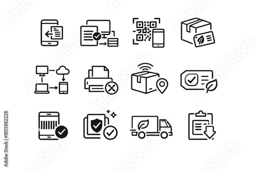 Icon vector code digital label logistics shipping sustainable use packaging step icons