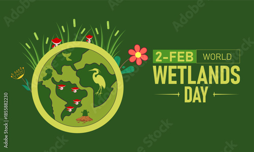 World Wetlands Day Poster Banner and Background Design Template Featuring Marsh Reeds Birds Water Lilies Ramsar Logo Illustration for February 2 Environmental Conservation Theme