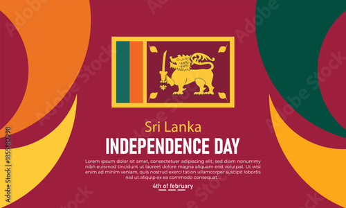 Sri Lanka Independence Day. Latest horizontal Poster Banner and Background Design Template Featuring Lion Flag Palm Fronds National Colors pattern Illustration for February 4 Freedom Celebration