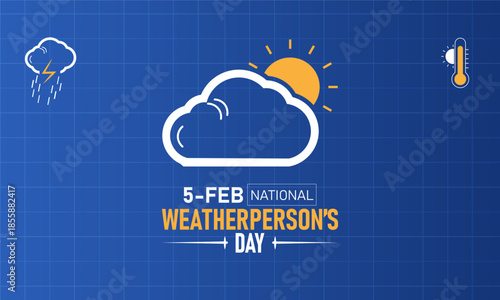 National Weatherpersons Day Poster Banner and Background Design Template Featuring Meteorologist Radar Map Cloud Symbols Weather Instruments Illustration for February 5 Forecast Celebration Theme