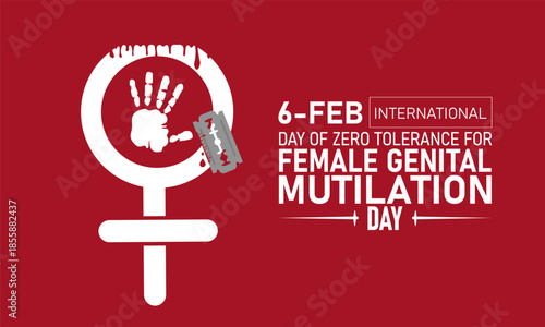 International Day Zero Tolerance Female Genital Mutilation Poster Banner Background Design Template Featuring Purple Ribbon Fist Awareness Symbols Global Unity Illustration for February 6 Human Rights