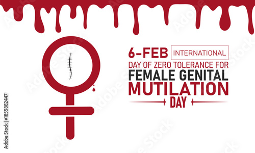 International Day Zero Tolerance Female Genital Mutilation Poster Banner Background Design Template Featuring Purple Ribbon Fist Awareness Symbols Global Unity Illustration for February 6 Human Rights