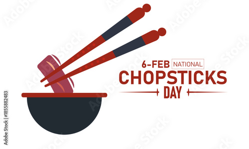 National Chopsticks Day Poster Banner and Background Design Template Featuring Bamboo Chopsticks Noodles Sushi Rice Bowl Asian Cuisine Illustration for February 6 Dining Tradition Theme