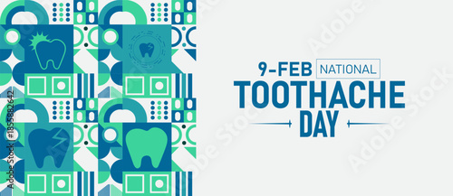 National Toothache Day Poster Banner and Background Design Template Featuring Tooth Pain Ache Mint Toothbrush Floss Dental Illustration for February 9 Oral Health Awareness Theme
