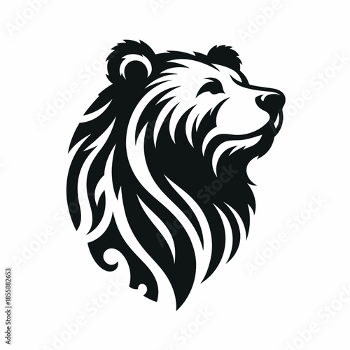 Black and white lion head with flowing mane on white background vector