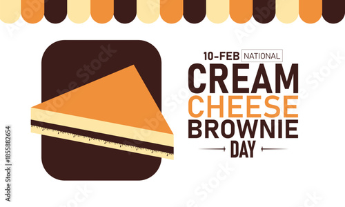 National Cream Cheese Brownie Day Poster Banner and Background Design Template Featuring Chocolate Swirl Cheesecake Fudge Squares Cocoa Powder Illustration for February 10 Dessert Celebration Theme