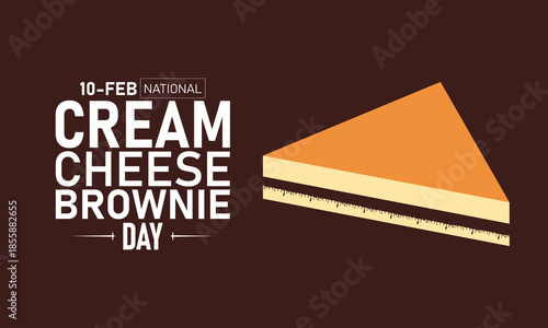 National Cream Cheese Brownie Day Poster Banner and Background Design Template Featuring Chocolate Swirl Cheesecake Fudge Squares Cocoa Powder Illustration for February 10 Dessert Celebration Theme