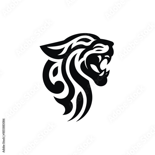 Black tribal lion head on white background vector