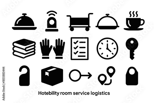 Hotel room service icons: logistics and hospitality essentials