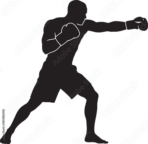 Boxer silhouette with boxing gloves vector illustration