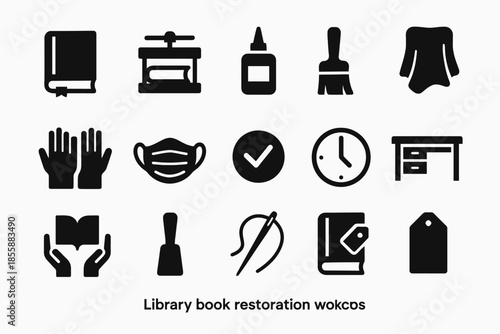Library book restoration tools and symbols collection