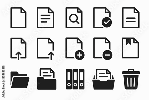 Document and folder icon set for file management and organization