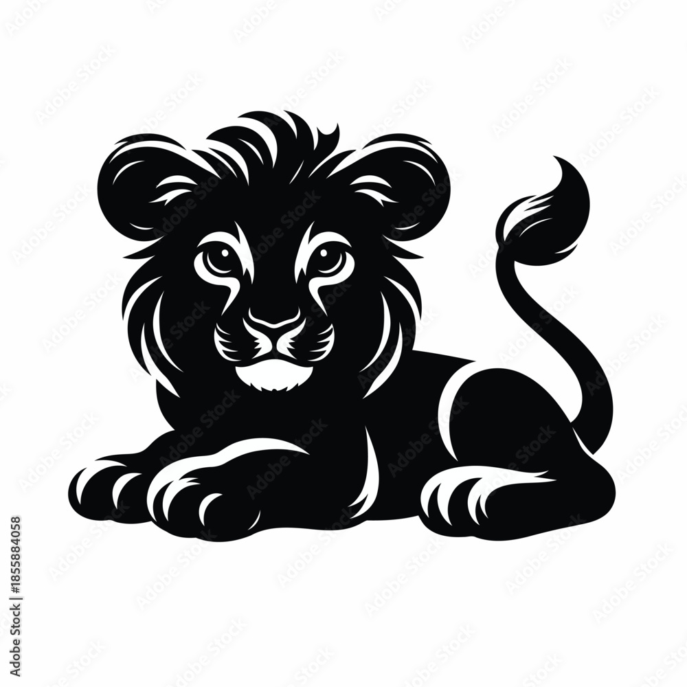 Naklejka premium Black lion lying down on white background vector