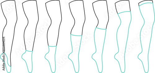 Types of socks on the foot in vector. element for decor design print sticker poster banner advertisement