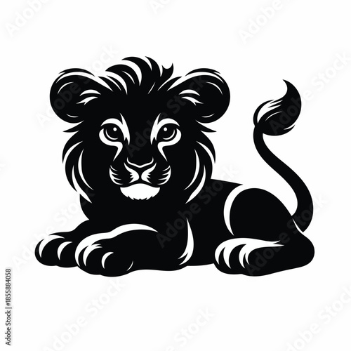 Black lion lying down on white background vector
