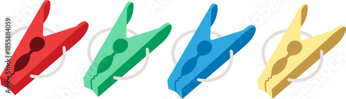 colored plastic clothespin set in vector. element for decor design print sticker poster banner advertisement