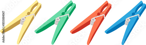 colored plastic clothespin set in vector. element for decor design print sticker poster banner advertisement