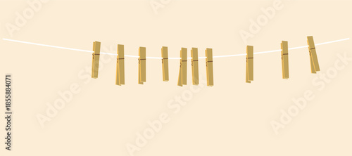 clothesline with wooden clothespin hanging on in vector. template for decor design poster banner advertisement backdrop background