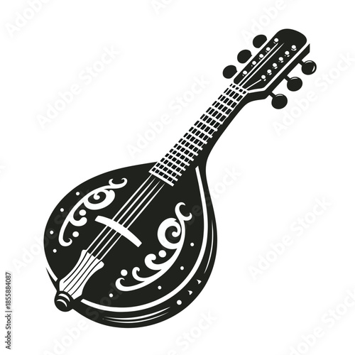 Mandolin with ornate design on white background vector