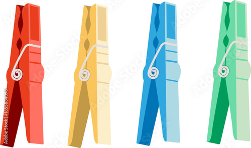 colored plastic clothespin set in vector. element for decor design print sticker poster banner advertisement