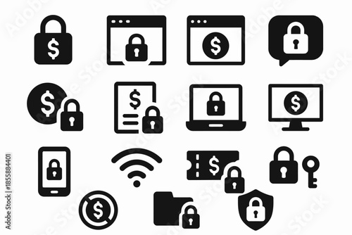 Lock and security icons for finance and digital protection