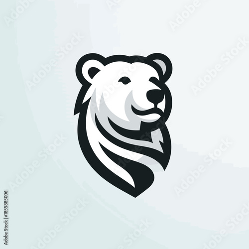 Polar bear head logo in black and white isolated on light gray background vector
