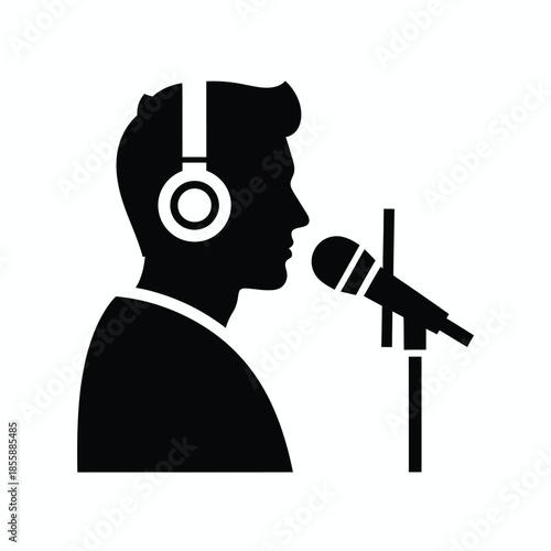 Person speaking into microphone