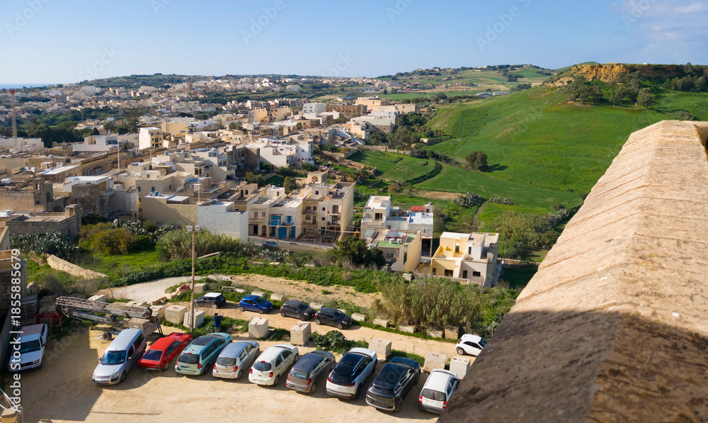 Fototapeta premium View from the Citadel over the old town of Victoria, Gozo