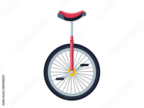 Vector illustration of a red unicycle on white background with balance and skill required for riding