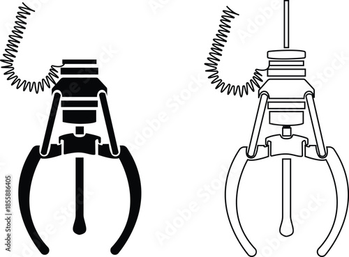 Set of crane claw machine icons, collection of arcade grabber toy symbols, group of flat line vector illustrations, add claw, gripper, catcher, pickup device, black
