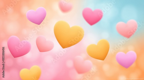 Vibrant Glowing Hearts on a Colorful Background Evoking Love and Joy in a Dreamy Atmosphere