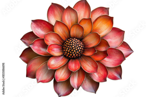 Red and orange dahlia flower illustration with layered petals isolated on Transparent Background