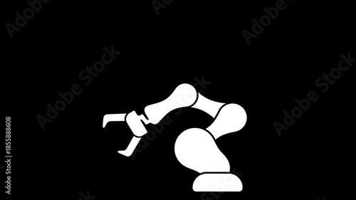 Robotic arm, robot manipulator, industrial and mechanical arm, graphic animation. Alpha channel. Transparent background motion design. 4K resolution