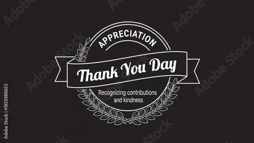 Appreciation thank you day badge with laurel wreath on black background recognizing contributions and kindness