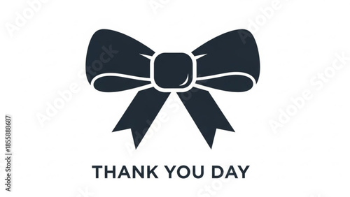 Black bow icon with thank you day text on white background for appreciation and gratitude